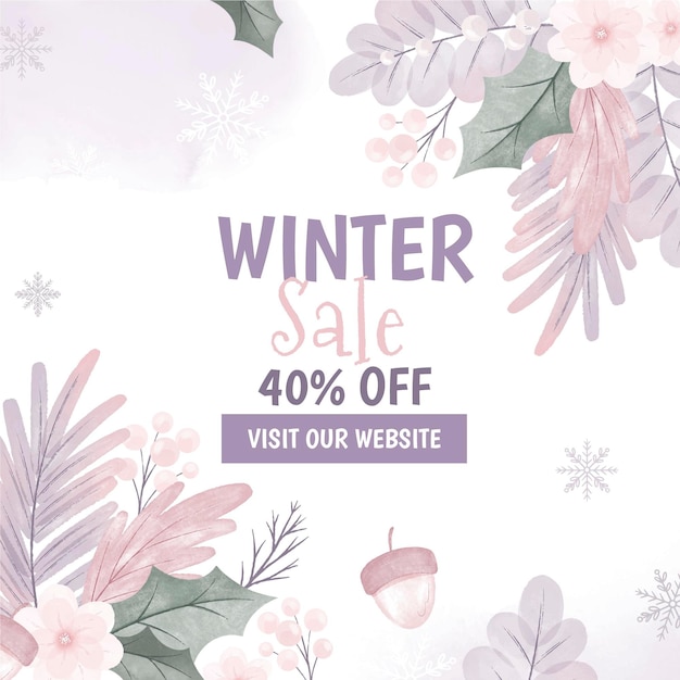 Ilustración de banner de venta de invierno en acuarela