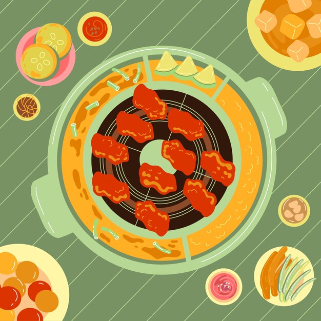 Ilustración de barbacoa coreana dibujada a mano