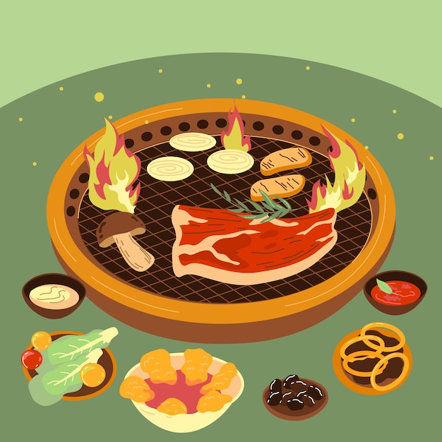 Vector gratuito ilustración de barbacoa coreana dibujada a mano