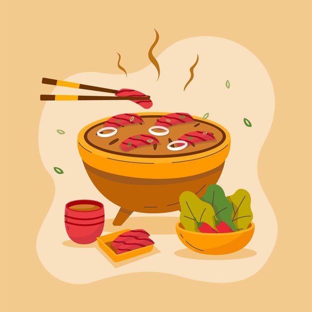 Ilustración de barbacoa coreana dibujada a mano