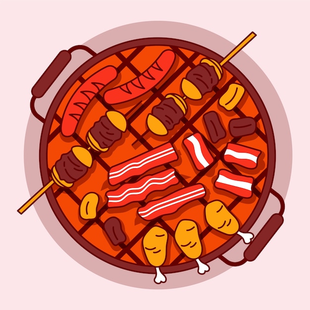 Vector gratuito ilustración de barbacoa coreana dibujada a mano