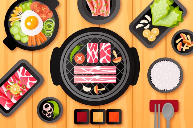 Ilustración de barbacoa coreana dibujada a mano