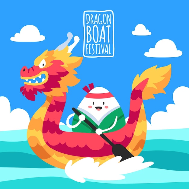Ilustración de barco de dragón de dibujos animados