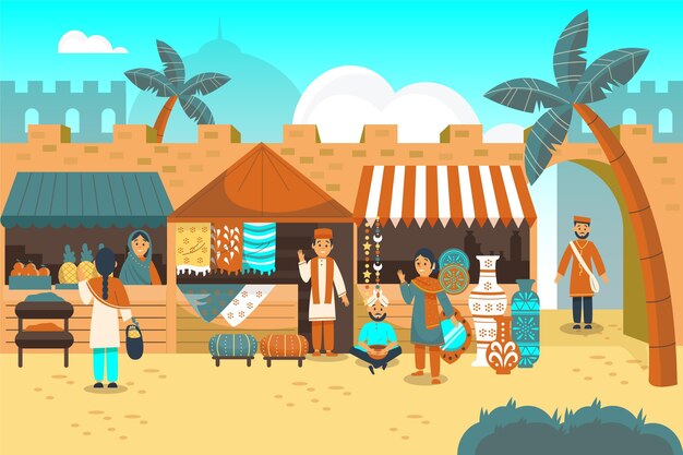 Ilustración de bazar árabe de diseño plano