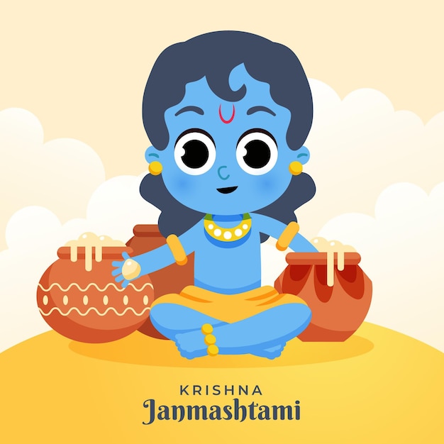 Ilustración del bebé krishna comiendo mantequilla