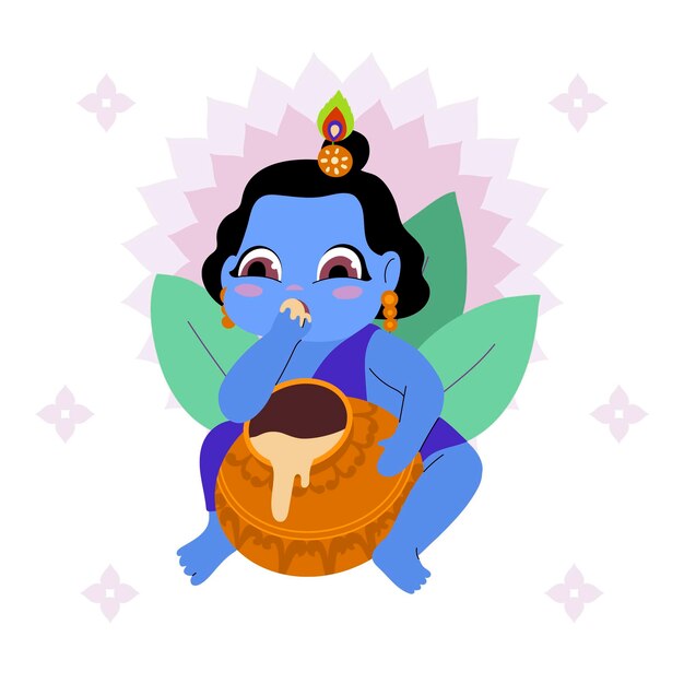 Ilustración del bebé krishna comiendo mantequilla
