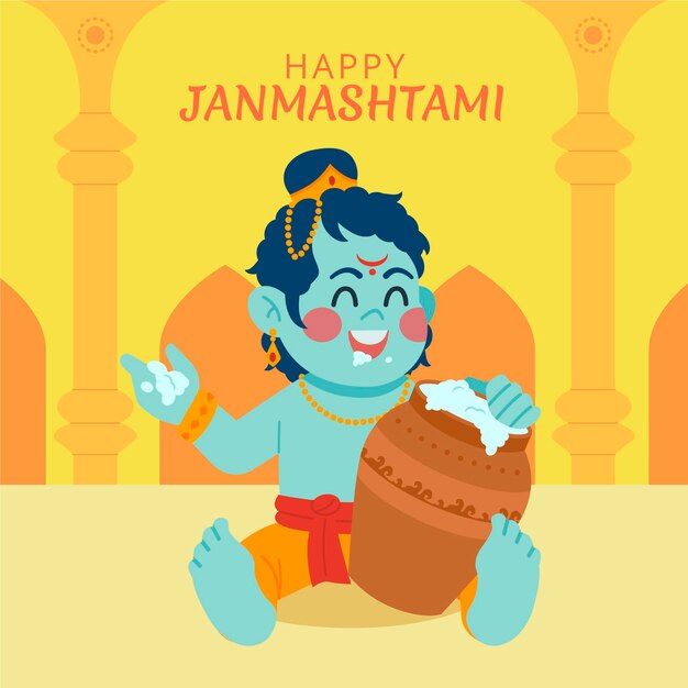 Ilustración del bebé krishna comiendo mantequilla