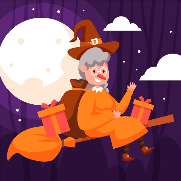 Vector gratuito ilustración de befana plana