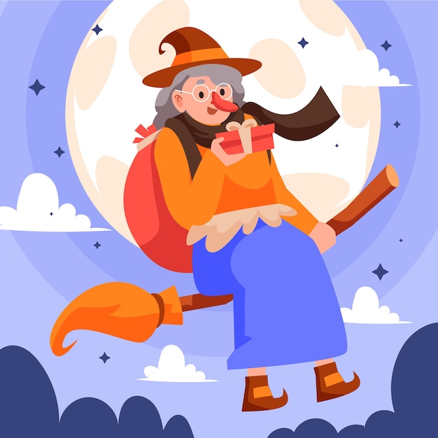 Vector gratuito ilustración de befana plana