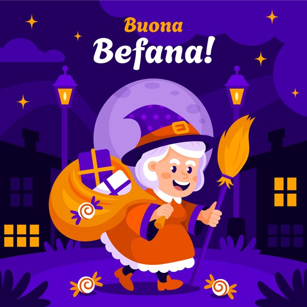 Ilustración de una befana plana