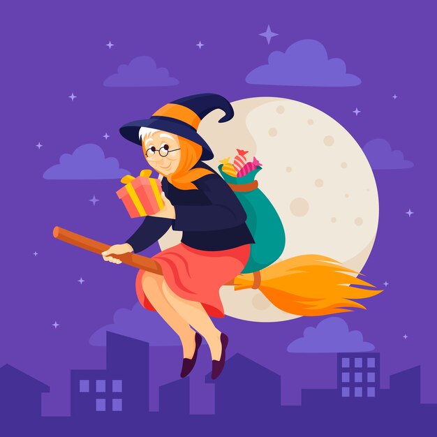 Ilustración de una befana plana