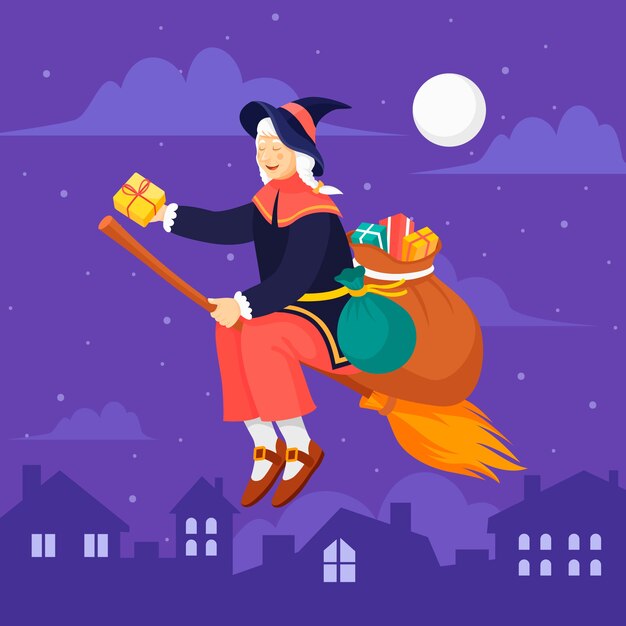 Ilustración de una befana plana