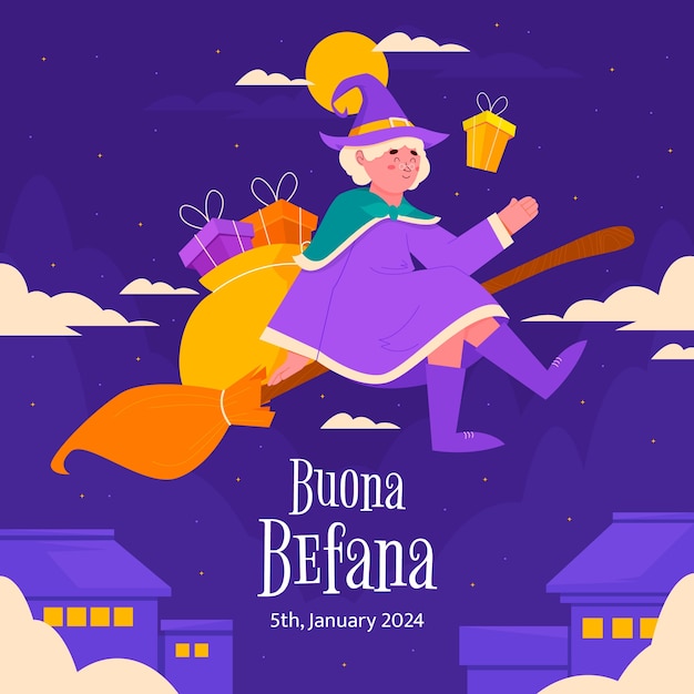 Vector gratuito ilustración de una befana plana