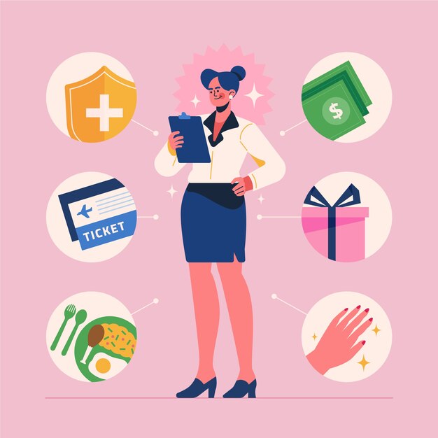 Ilustración de beneficios para empleados dibujados a mano