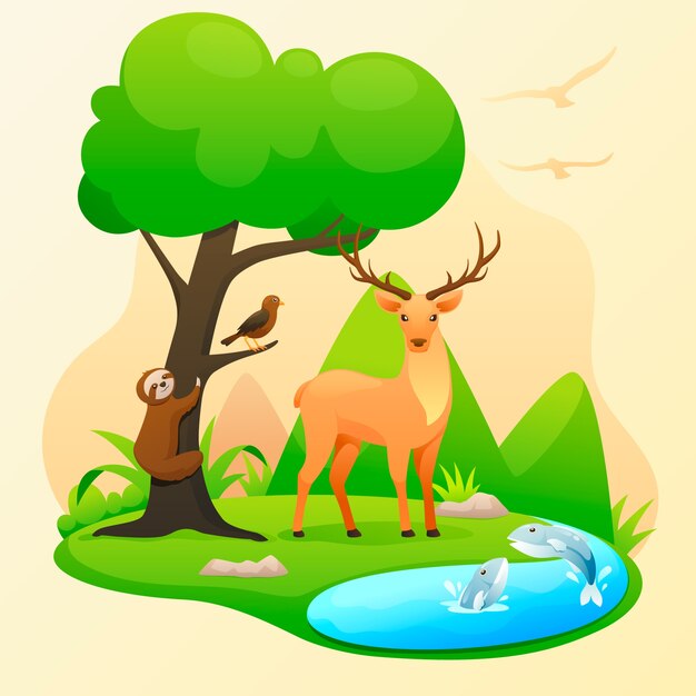 Ilustración de biodiversidad degradada