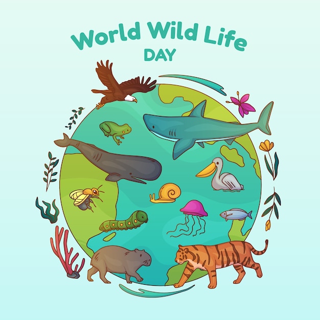 Ilustración de biodiversidad dibujada a mano
