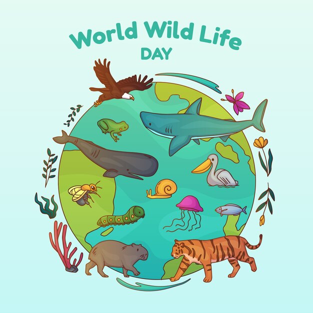Ilustración de biodiversidad dibujada a mano
