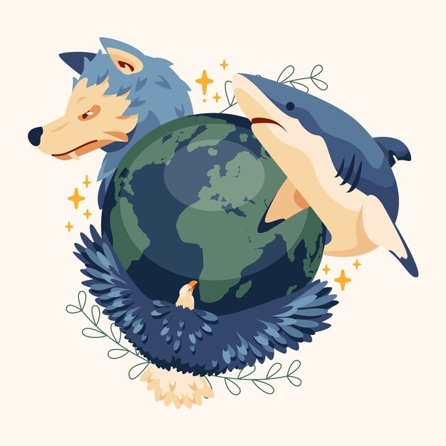 Ilustración de biodiversidad dibujada a mano