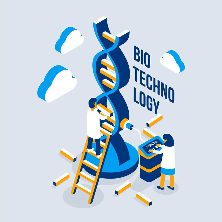 Vector gratuito ilustración de biotecnología con científicos.
