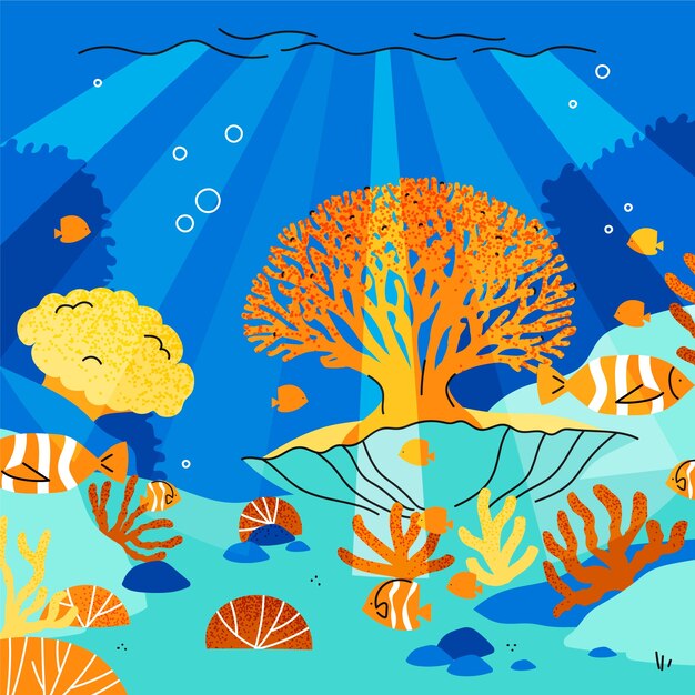 Ilustración de blanqueo de coral dibujada a mano