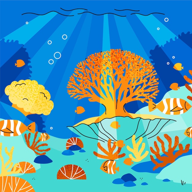 Ilustración de blanqueo de coral dibujada a mano