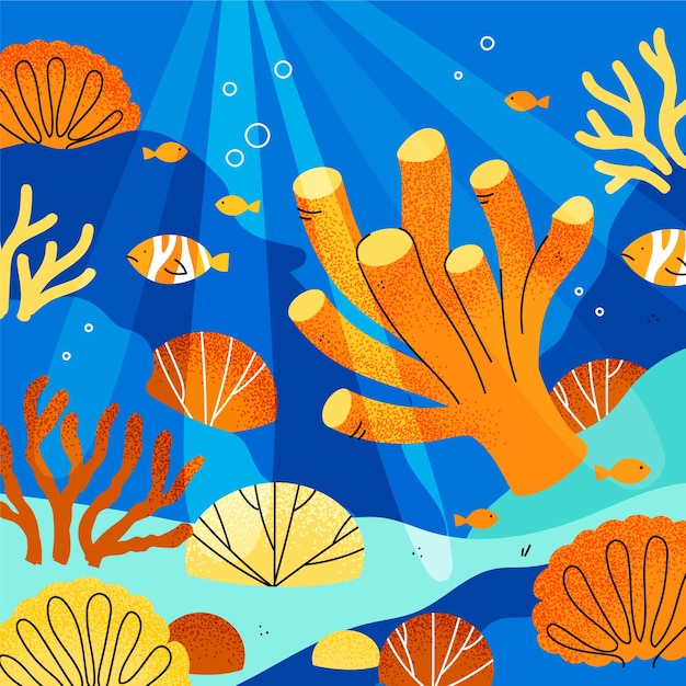 Ilustración de blanqueo de coral dibujada a mano