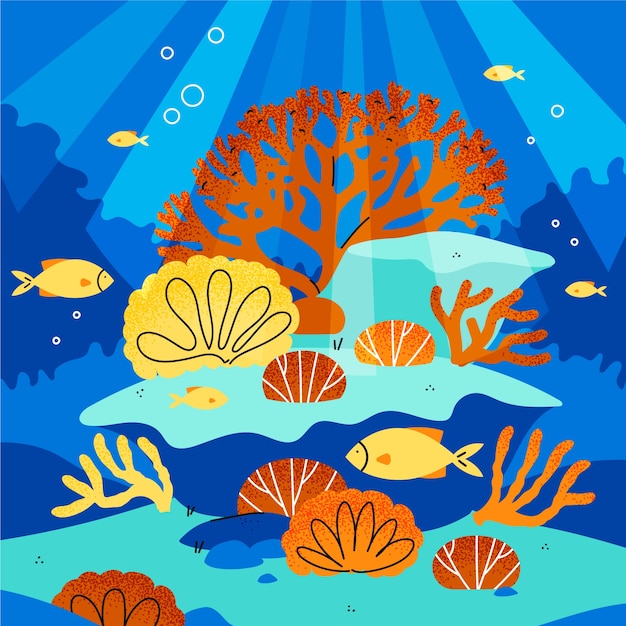 Ilustración de blanqueo de coral dibujada a mano