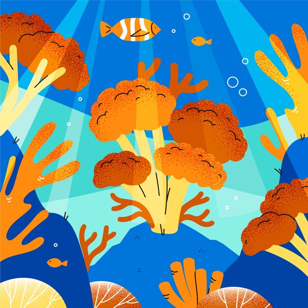 Ilustración de blanqueo de coral dibujada a mano