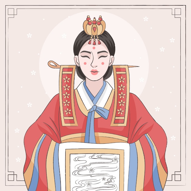 Ilustración de boda coreana dibujada a mano