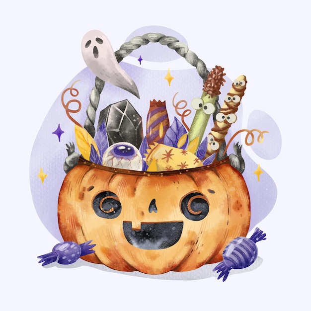 Ilustración de bolsa de halloween en acuarela