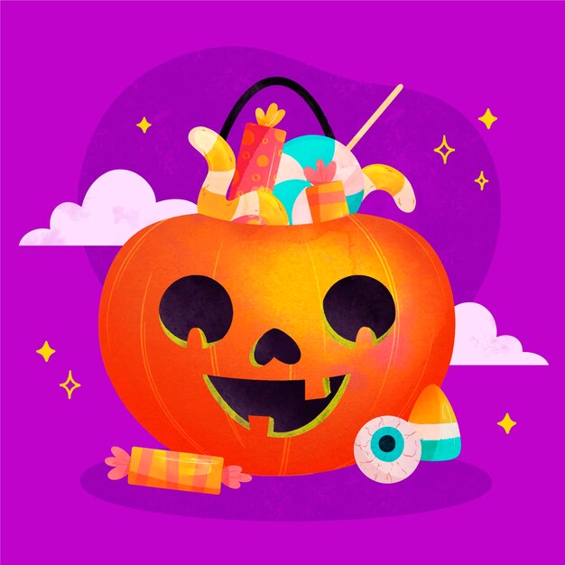 Ilustración de bolsa de halloween en acuarela