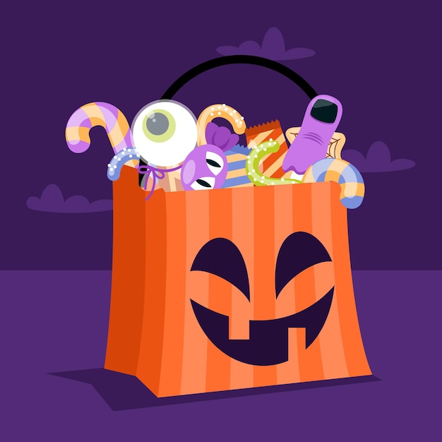 Vector gratuito ilustración de bolsa de halloween plana