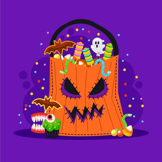 Vector gratuito ilustración de bolsa de halloween plana