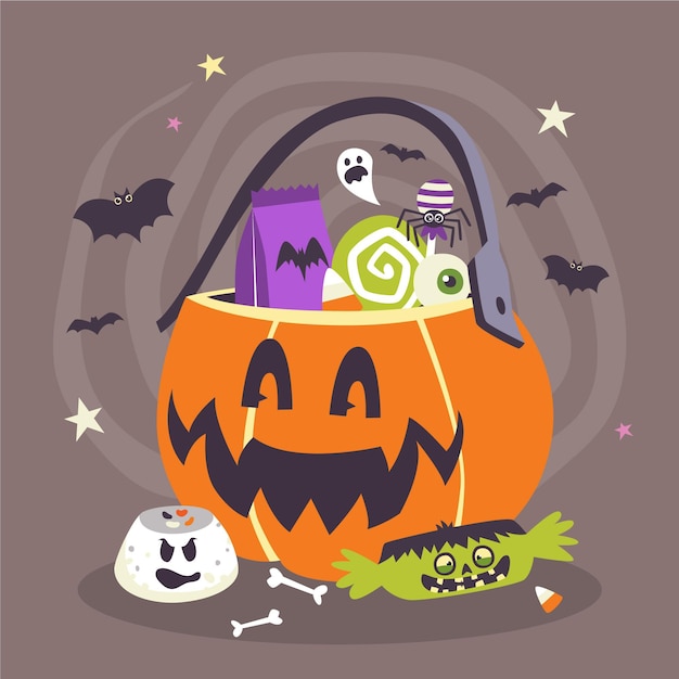 Ilustración de bolsa de halloween plana