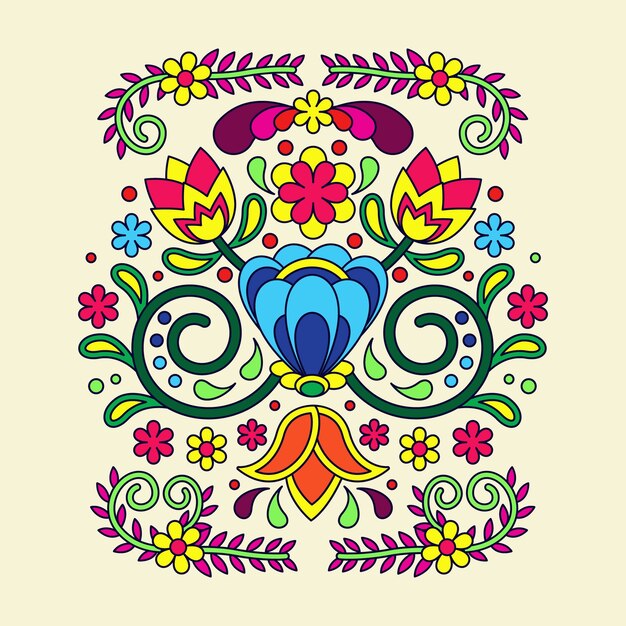 Ilustración de bordado mexicano dibujada a mano