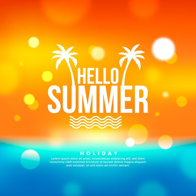 Ilustración borrosa con hola letras de verano