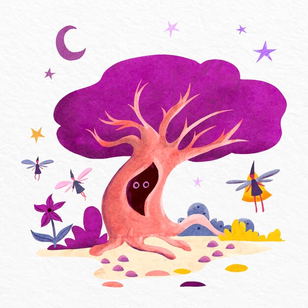 Ilustración de bosque encantado acuarela
