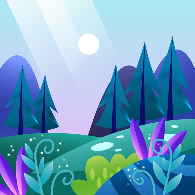 Ilustración de bosque encantado degradado