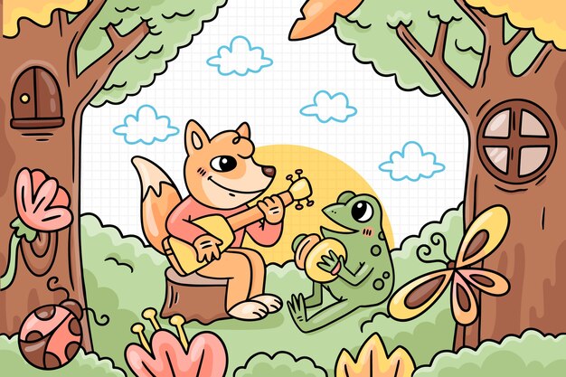 Ilustración de bosque encantado dibujado a mano