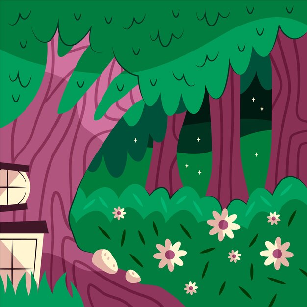 Ilustración de bosque encantado dibujado a mano