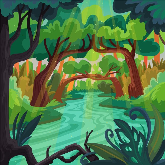 Ilustración de bosque encantado de diseño plano dibujado a mano