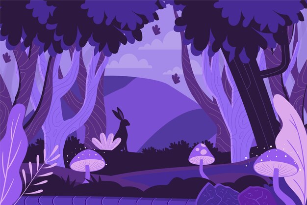 Ilustración de bosque encantado de diseño plano dibujado a mano