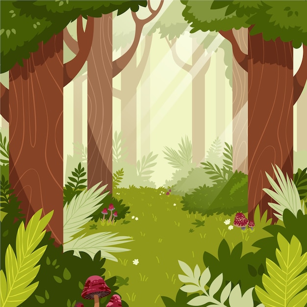 Ilustración de bosque encantado de diseño plano dibujado a mano