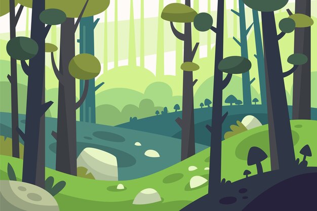 Ilustración de bosque encantado de diseño plano