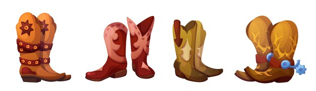 Ilustración de botas de vaquero del oeste Vector de zapatos salvajes