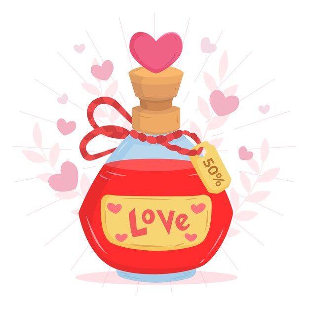 Ilustración de botella de poción de amor de diseño plano