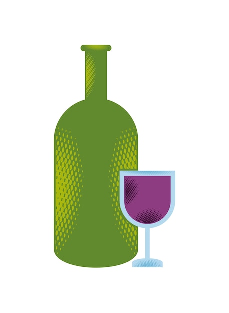 Ilustración de botella de vino y vaso