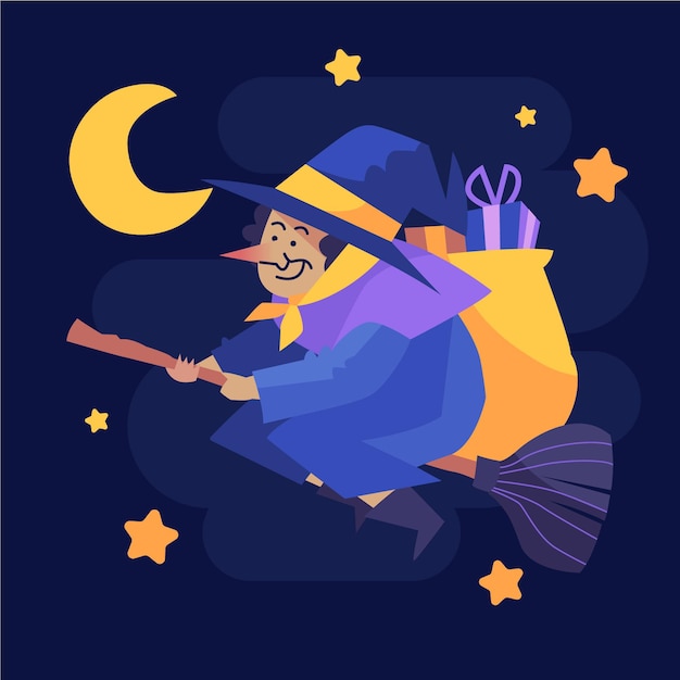 Vector gratuito ilustración de bruja befana plana