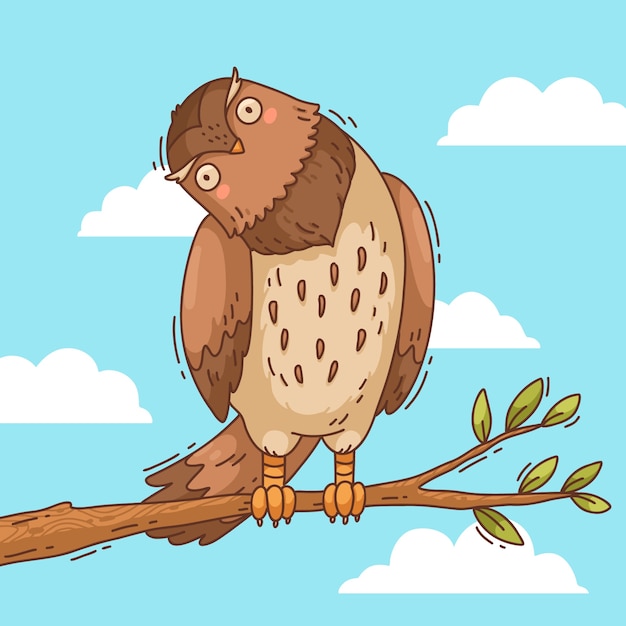 Ilustración de búho de dibujos animados dibujados a mano