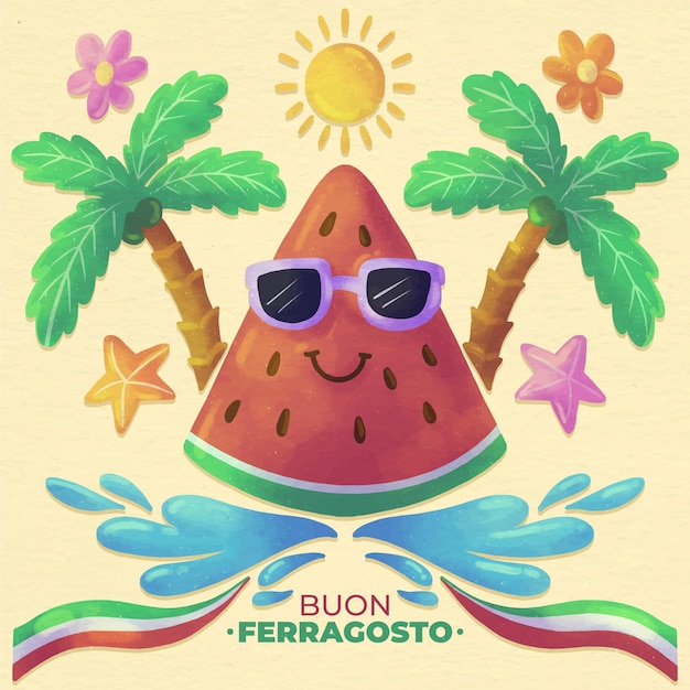 Ilustración de buon ferragosto de acuarela pintada a mano